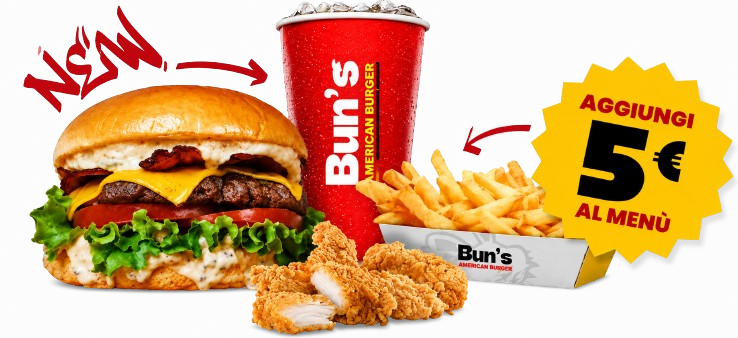 Bun's: burger, drink, patatine e chicken